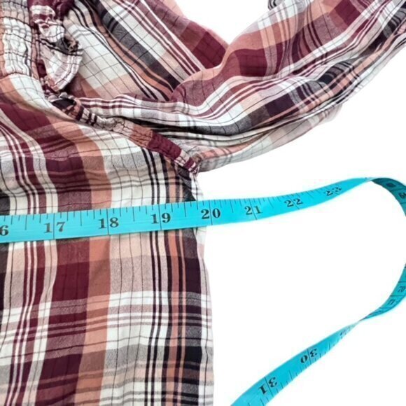 Ann Taylor LOFT Womens Button Up Shirt Blouse Medium Long Sleeve Plaid High Neck - Picture 7 of 14